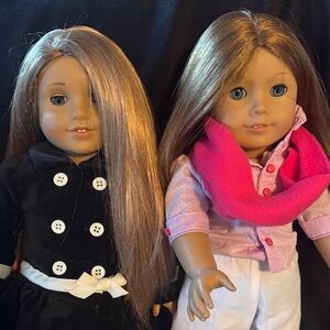 American Girl Doll Pair with Black and Pink Outfits